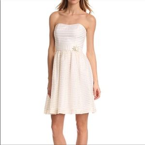 Lilly Pulitzer Kerry Strapless Dress NWOT Size 12 White & Gold Metallic Holiday